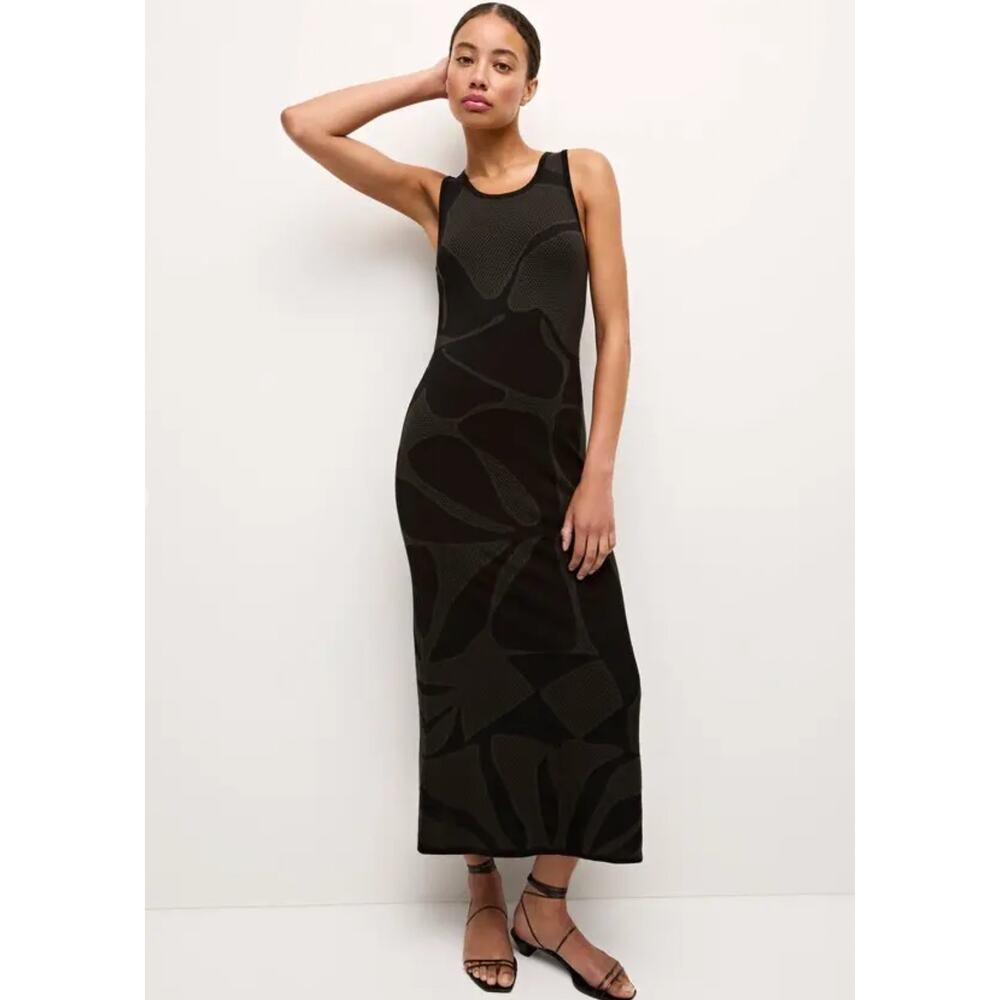 Marie Oliver Racie Knit Dress Large Black Abstract Jacquard Maxi Sleeveless